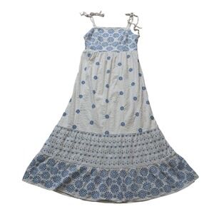 American Eagle Dress Womens Large Midi Cream Blue Embroidered Floral Cottagecore